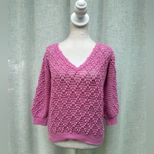 SK Imports 1990 pink crochet knitted half sleeve top sweater